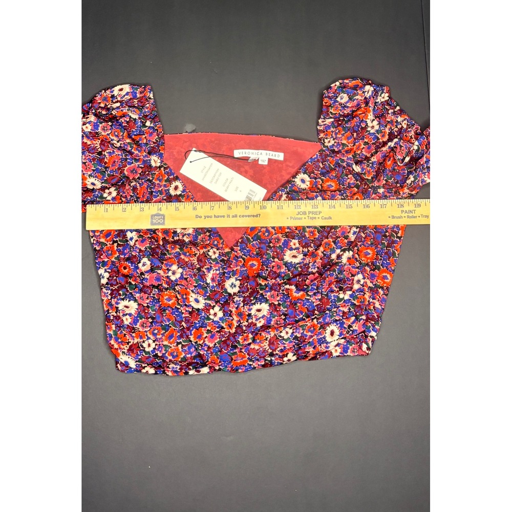 Veronica Beard Sabo Top Berry Multi Floral Wrap Cropped Top - Purple Floral NWT - Picture 4 of 4